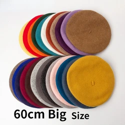 Wełniany beret z dużą główką Kobiety Mężczyźni Duży rozmiar 60 cm Białe berety Ciepły unisex francuski kapelusz zimowy Kobieta Malarz Czapka Chapeau Femme