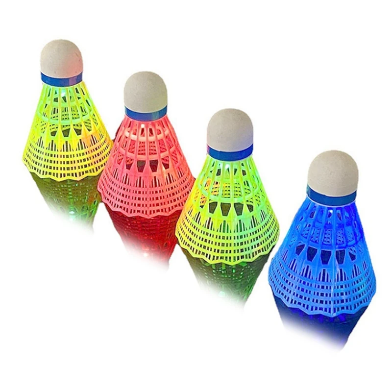 4Pcs Luminous Badminton Balls LED Foamed Plastic Sport Badminton Light-Up Shuttlecocks Badminton Set