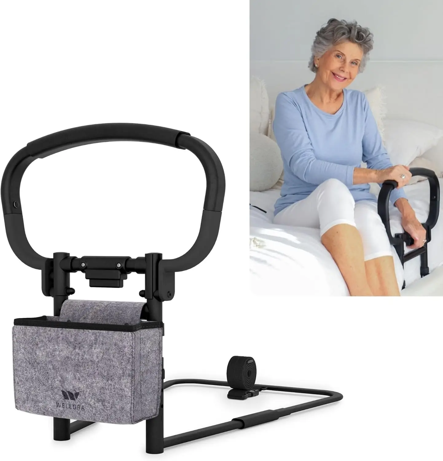 Foldable Adjustable Bed Rail for Elderly Safety, Supports 330lbs, Fits King Queen Full Twin Beds