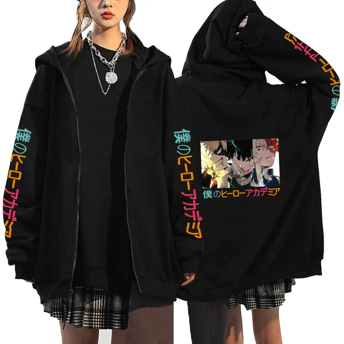 2024 New Anime My Hero Academia Hoodies Men Hiphop Long Sleeve Hooded Sweatshirt Women Streetwear Zipper Hoodie