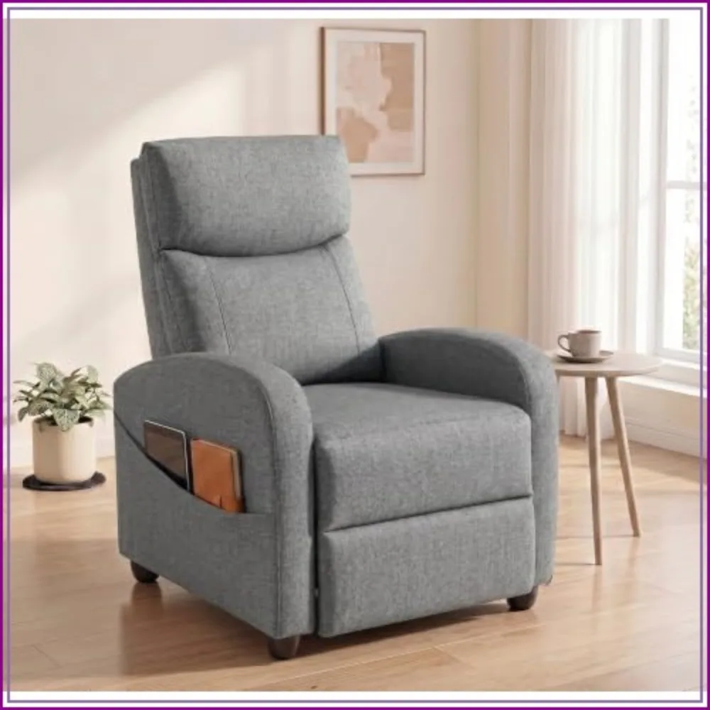 Oversized Single Recliner Chair Manual Reclining, Adjustable Backrest, Extended Footrest, Ergonomic