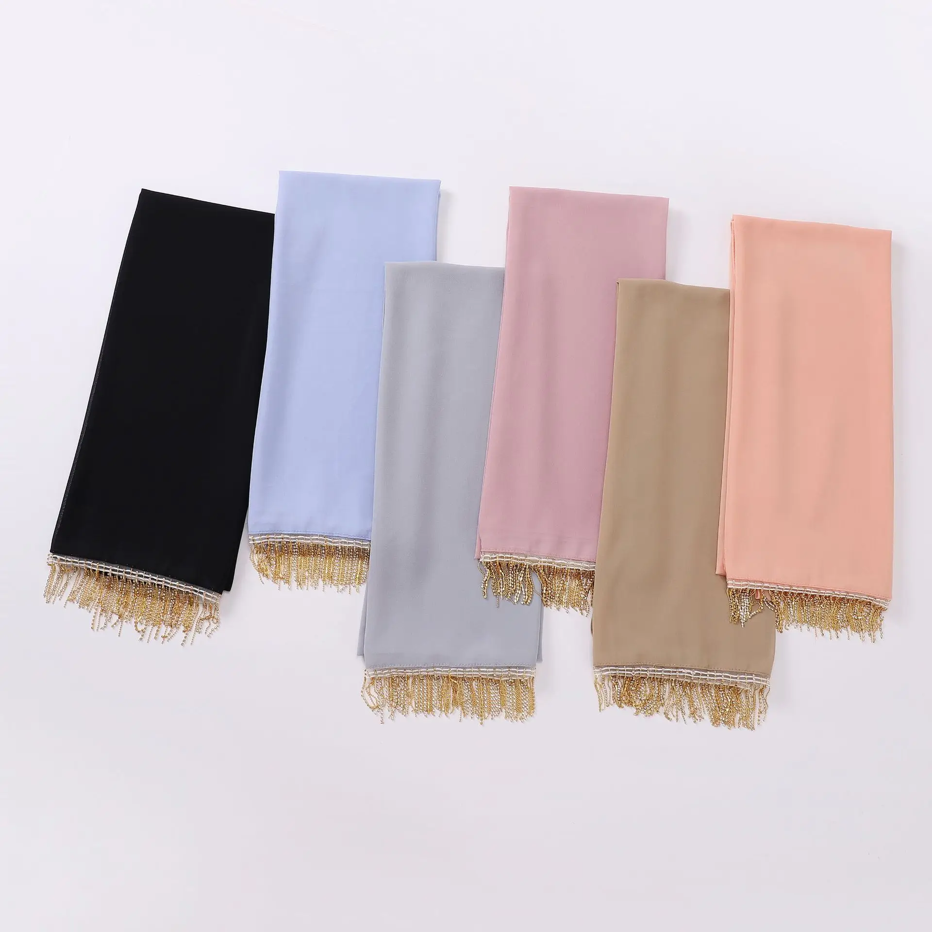 Bubble Pearl Chiffon Scarf High Quality Diamond Fringe Long Scarves Hijab Muslim Women Shawl Wrap Turban Veil Headscarf Bandanas