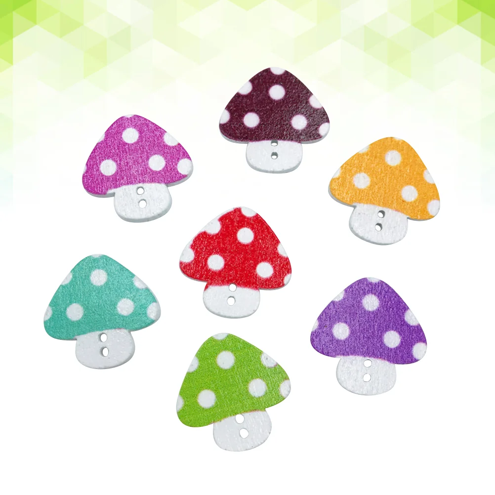 

50 Pcs Apparel Wood Buttons Painting Wooden for Clothing Mushroom 2 Holes Child