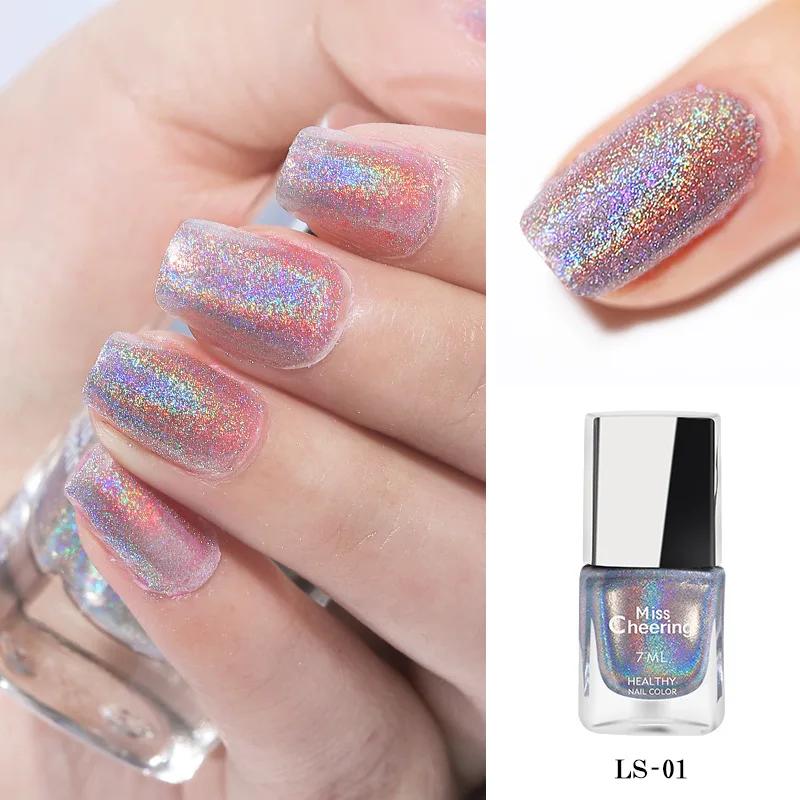 Esmalte de uñas con purpurina láser, esmalte de uñas holográfico de siete colores, Arco Iris, 3 en 1, a base de agua