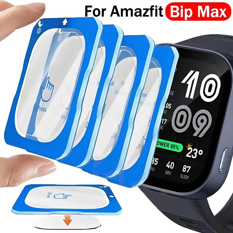 4/1Pcs Tempered Glass with Tool Easy Install Kit for Amazfit Bip Max Smartwatch HD 9H Anti-Scratch Screen Protectors Films