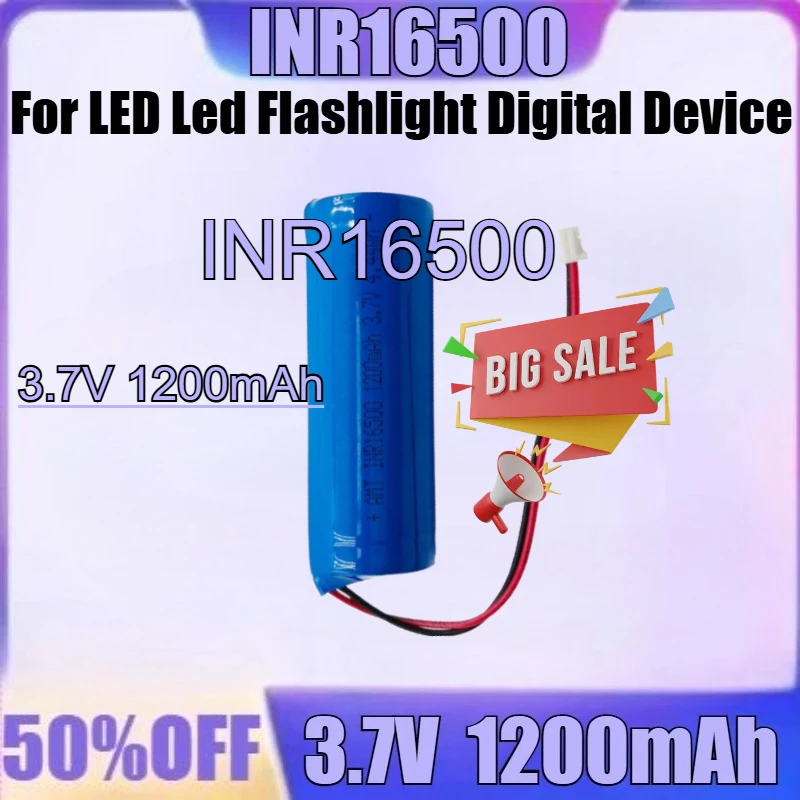

For LED Led Flashlight Digital Device 3.7V ICR16500 16500 with Protection Board Lithium Ion Rechargeable Battery 1200mAh