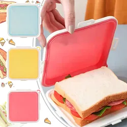 Caja de almacenamiento portátil de silicona para sándwich de microondas, contenedor reutilizable para tostar, caja de almuerzo para desayuno escolar Bento