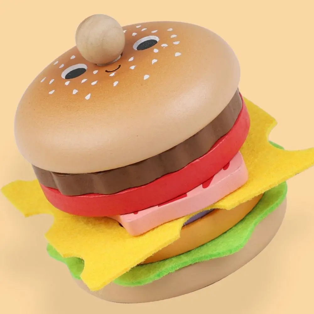 Houten speelhuis Burger Hamburger Sandwich Stapelspel Fantasiespel Keuken Voedsel Interactieve kenmerken