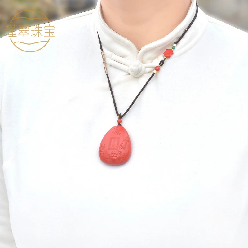 High-content red landscape flower Buddha amulet, Eight Treasures Heart Sutra pendant, accessorie