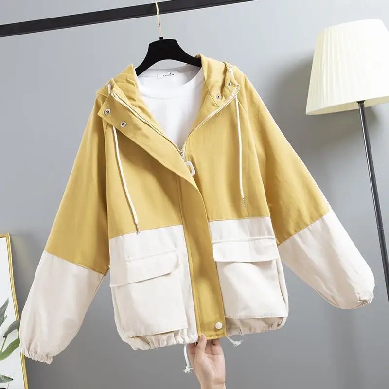 Spring/summer New Style Korean Version Loose-Fitting Student Hooded Workwear Windbreaker Women's Baseball Shirt