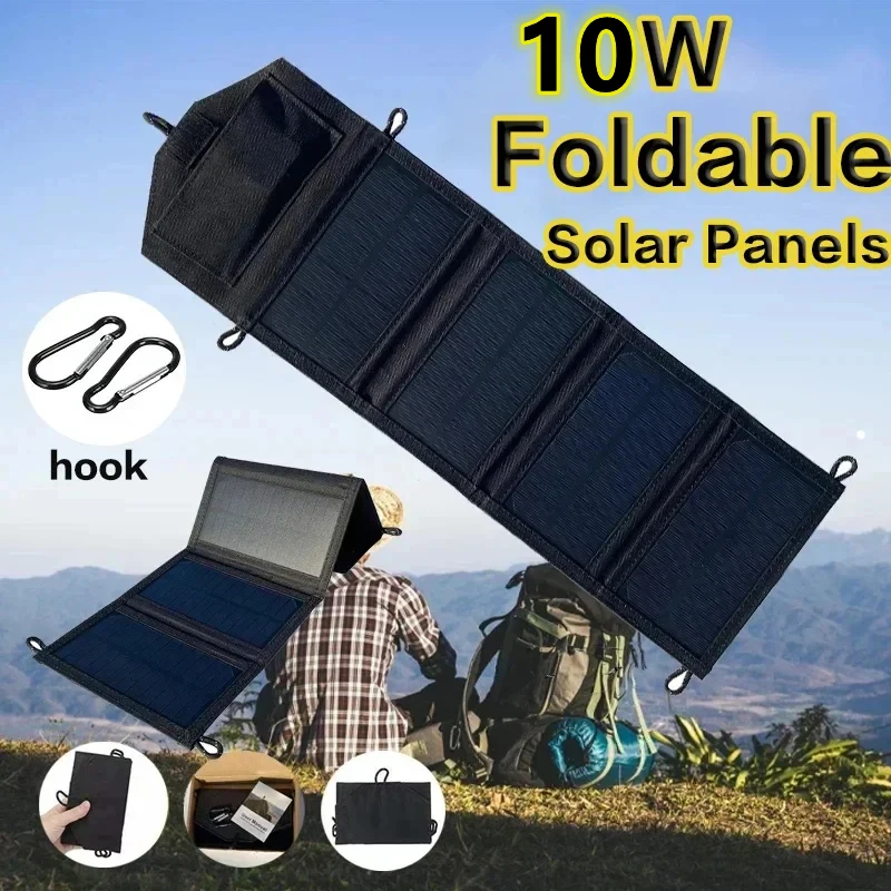 

10w Solar Panel 12V Portable Foldable Waterproof For Cell Phone Power Bank Battery Usb Charger Outdoor Camping Hiking