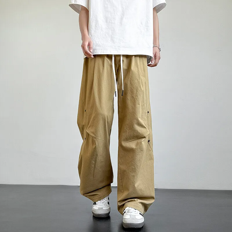 ZG Pants for men Spring and autumn loose straight cotton overalls design wide-leg pants mopping casual trousers
