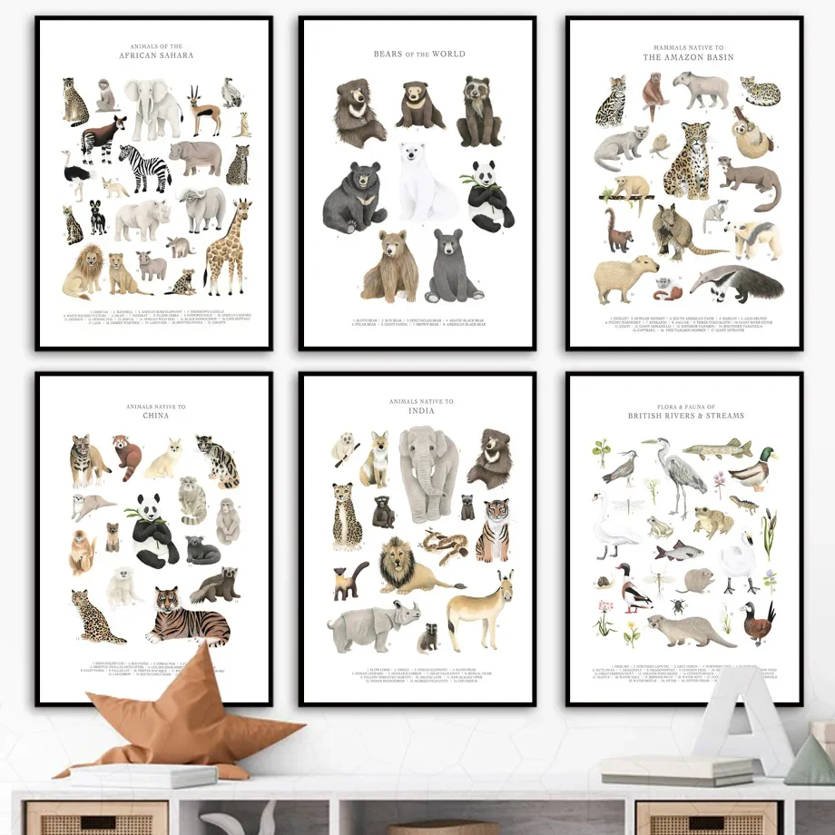 

Leopard Bear Elephant Mammal Animal Wall Art Canvas Nordic Poster Prints Child Room Decor Baby Kids Wall Pictures