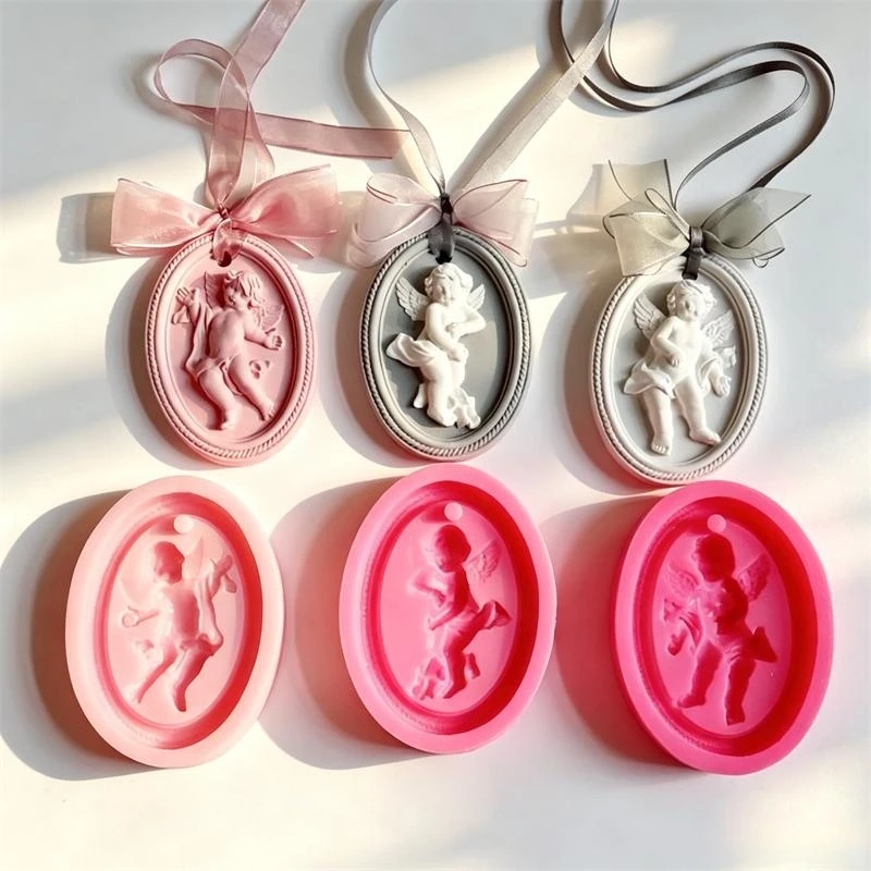 Oval Aroma Wax Tablets Plaster Fragrance Pendant Tags Silicone Molds Angel Baby Home Decor Resin Casting Craft Mould