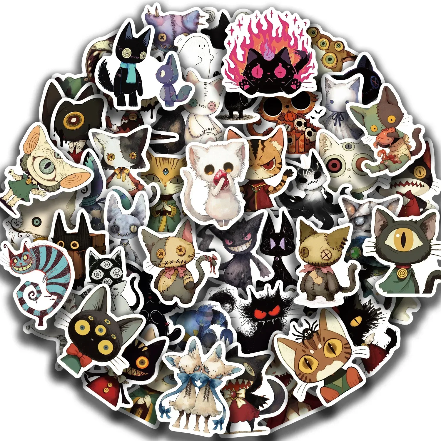 10/30/50Pcs Gothic Weird Cat Sticker Doodles Decorative Motorcycle Phone Car Skateboard Laptop Sticker Decal Classic Kids Toy