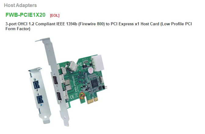 FWB-PCIE1X20 3-port OHCI 1,2 Konform IEEE 1394b (Firewire 800) zu PCI Express x1 Host Karte (Niedrigen profil PCI Formfaktor)