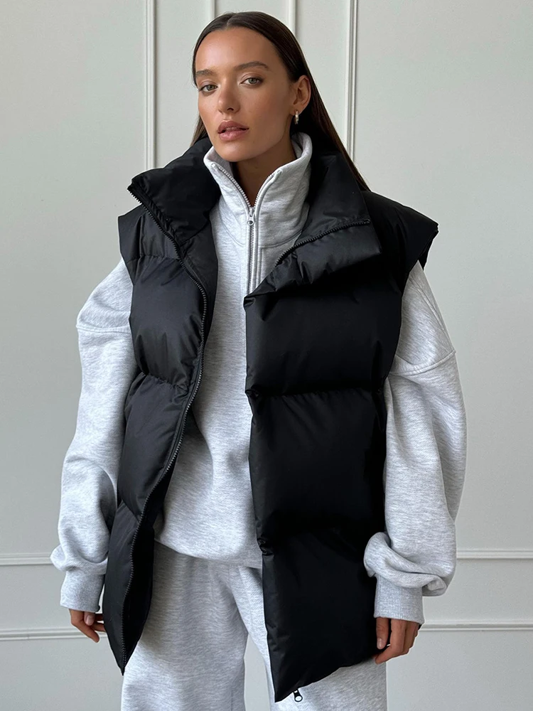 Womens Fall Winter Puffer Vests Sleeveless Zip Up Padded Padded Outerwear Jackets with Pockets Long Warm Winter Coat Outerwear