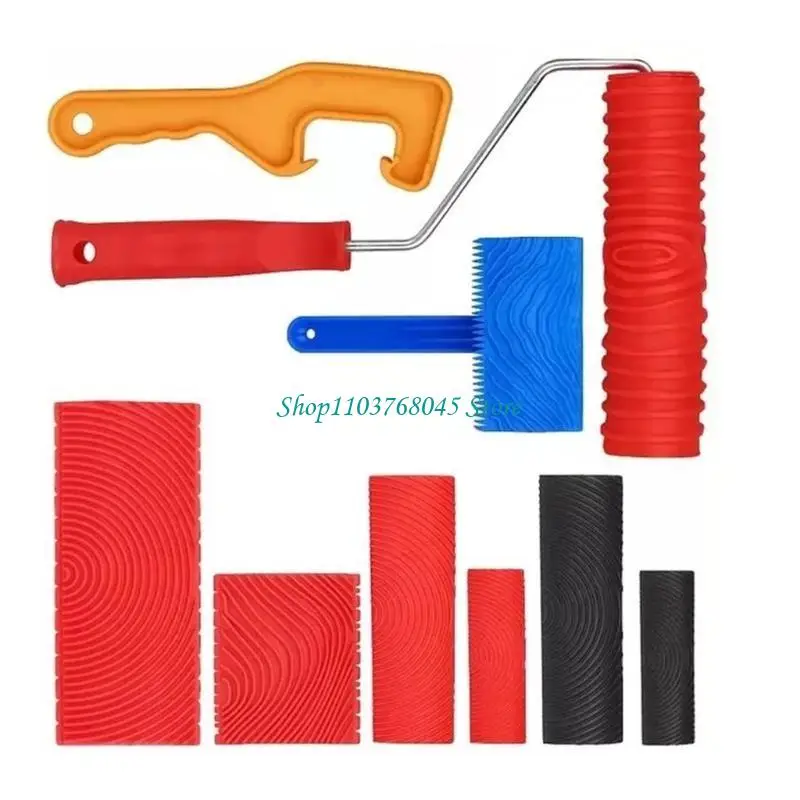 

R53F Artistic Wooden Texture Rubber Roller Efficient Paint Application Home Decor Tool