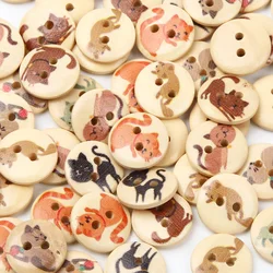 50pcs/lot 15mm Mixed Cat Wood Buttons 2Hole Sewing Buttons For Clothing Sewing Material Decoration Needlework Accessories