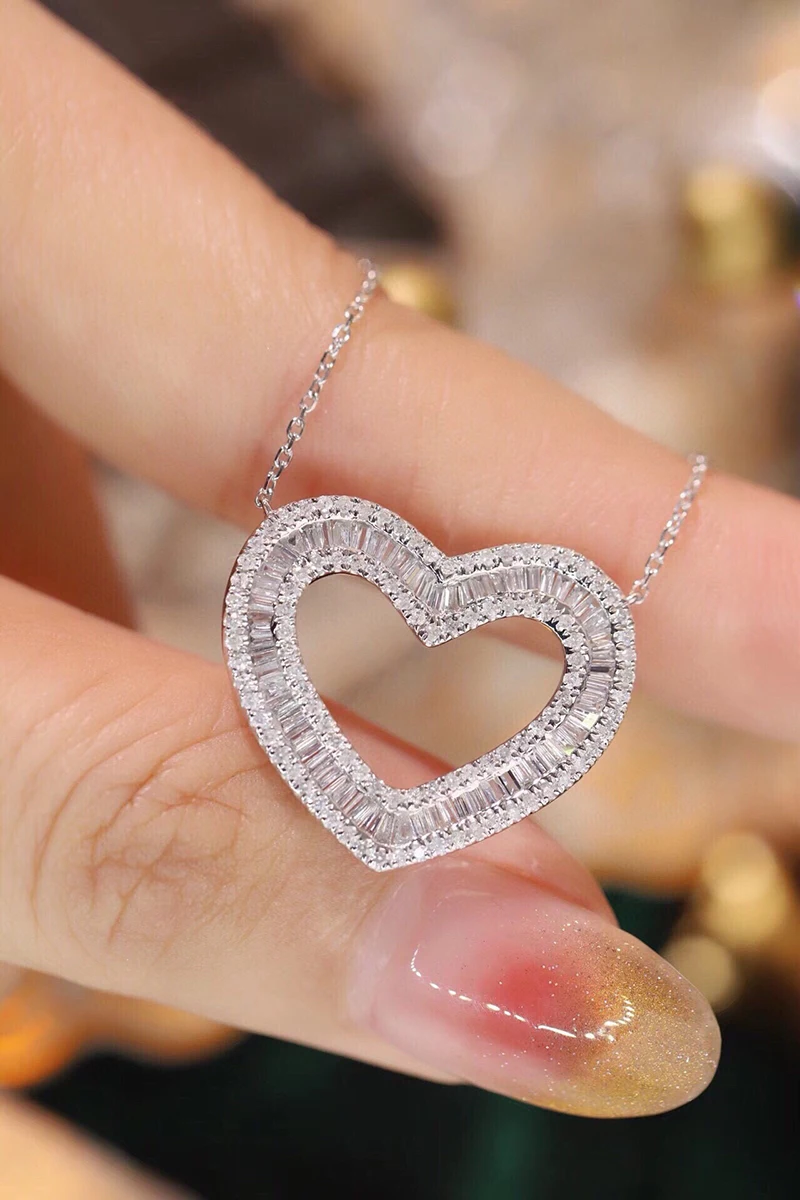 KUGG 100% 18K White Gold Necklace Heart Shape 0.90carat Real Natural Diamond Pendant Necklace for Women High Wedding Jewelry