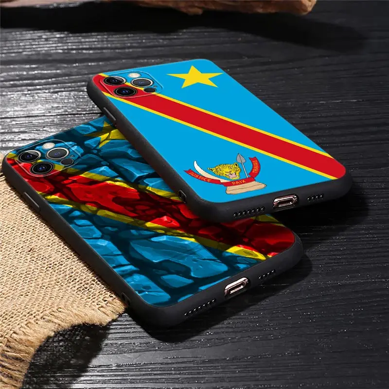 Democratic Republic Of The Congo Flag Black Cover For Apple iPhone 15 13 14 12 11 Pro Max Mini XS X 7 8 15 Plus Case Soft Fundas