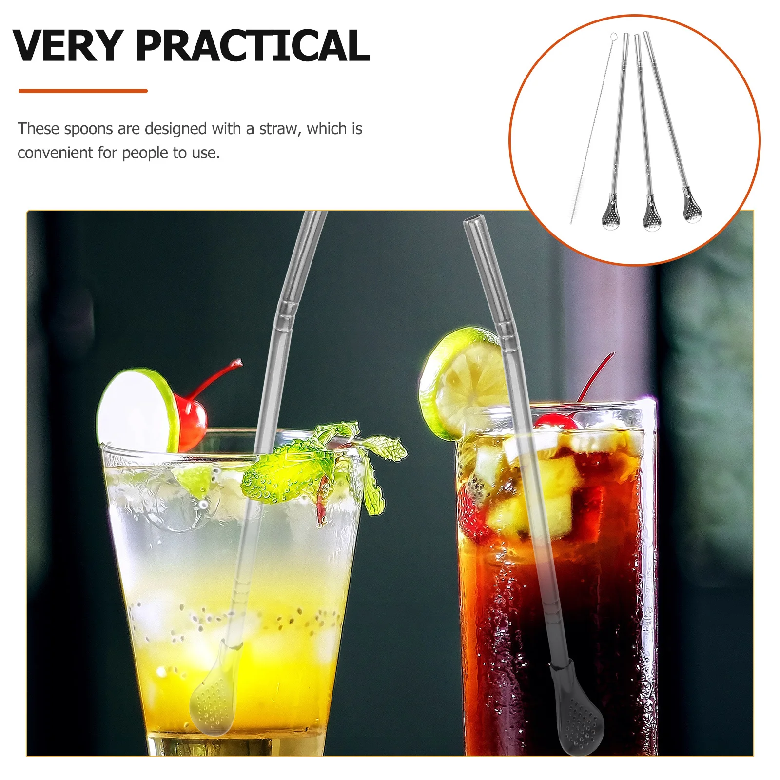 

1 set 1 Set Of Stainless Steel Straw Spoon Detachable Reusable Mixing Spoon For Coffee Tea Dessert Home Kitchen Bar Multipurpose