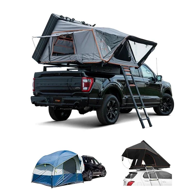 Quick Open Folded Rooftop Tent Hard Shell Car Rear SUV Truck Bed Tent Roof Top with Mattress Ladder 2-3 People Tent for Camping