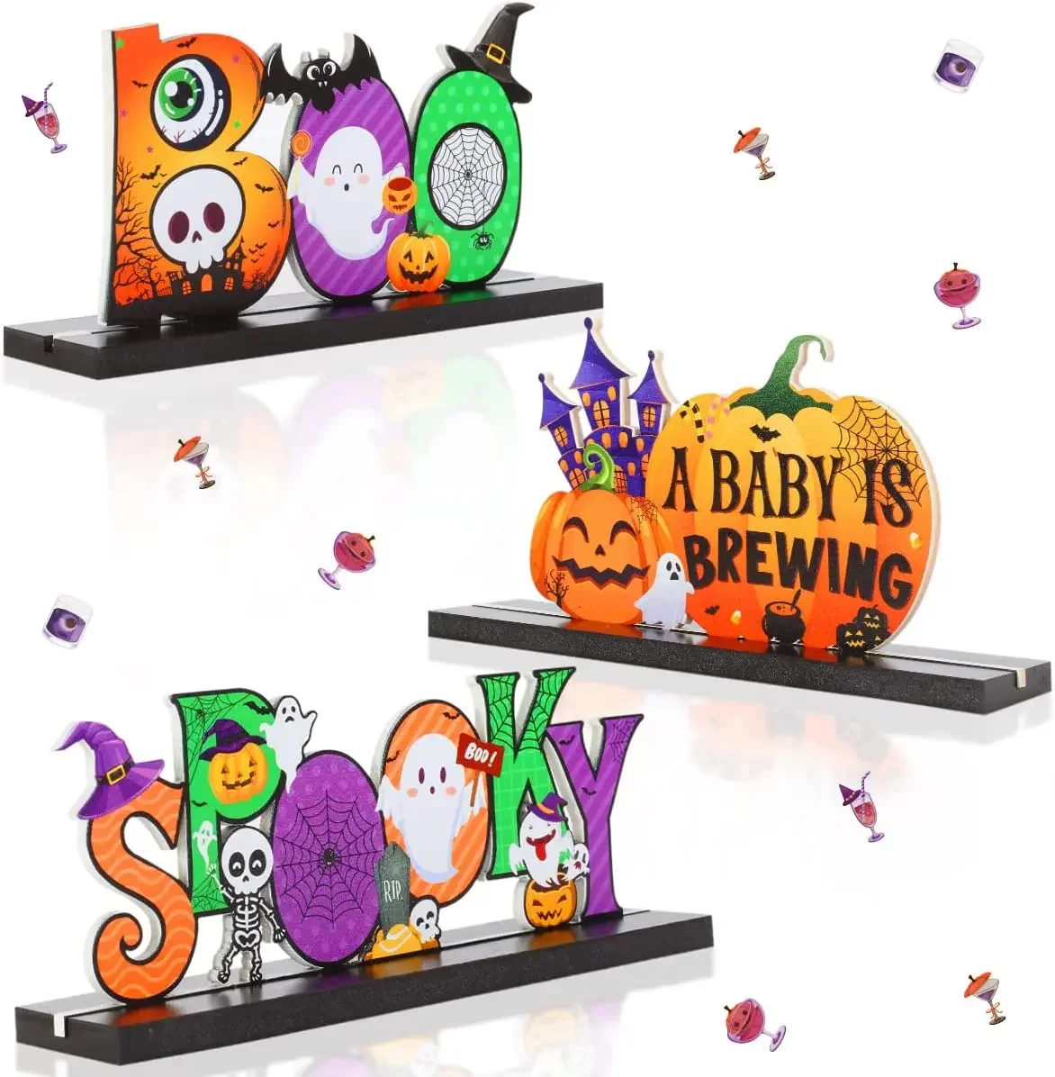 

FANGLELAND 3Pcs Halloween Baby Shower Table Centerpiece A Baby Is Brewing Table Toppers Halloween Gender Reveal Party Decoration