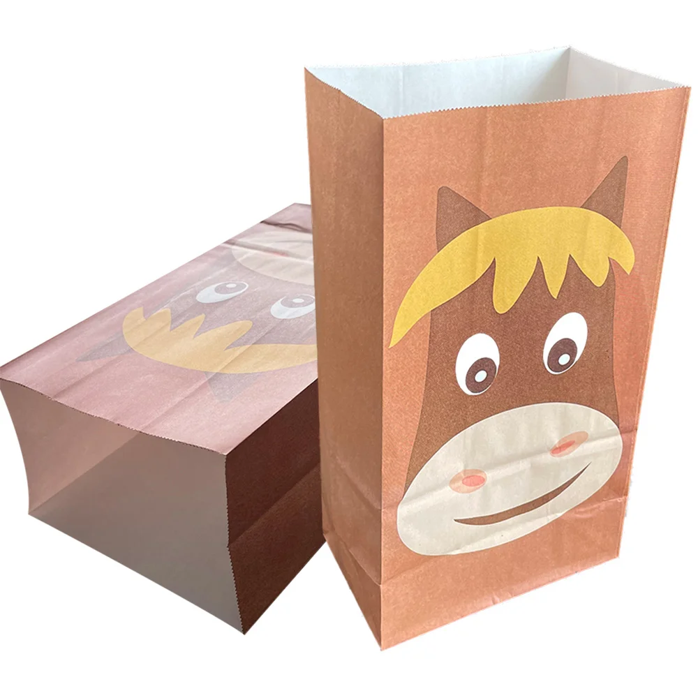 

8 Pcs Fun Express Horse Treat Favor Bags Western Cowboy Cowgirl and Farm Horse Party Supplies Brown Birthday Gift Bag