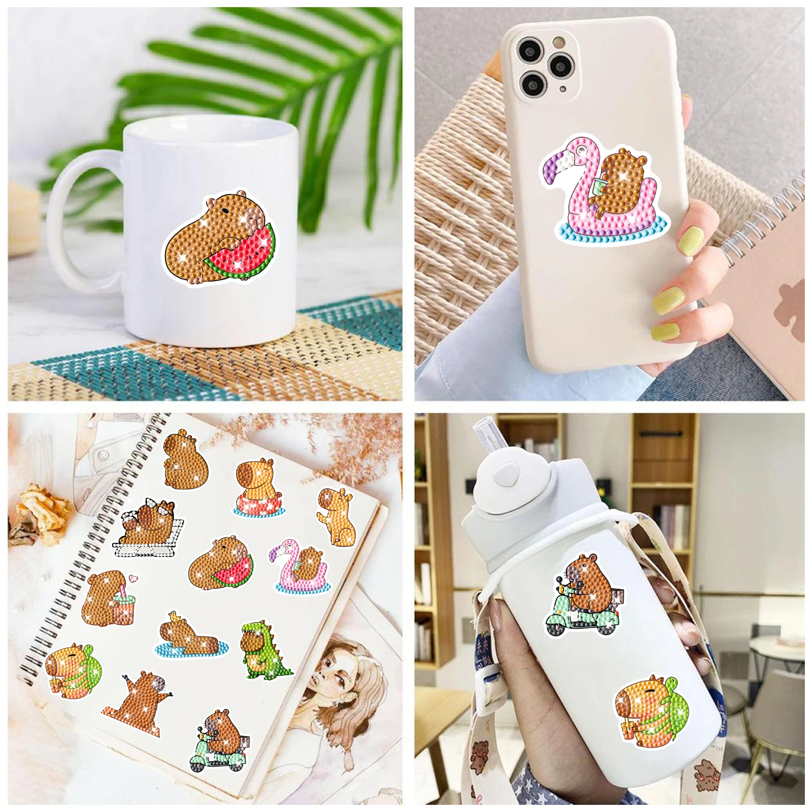 Children's DIY Cartoon Diamond Painting Kit Capybara Handmade Drill Stick with Random Point Stickers for Decoration