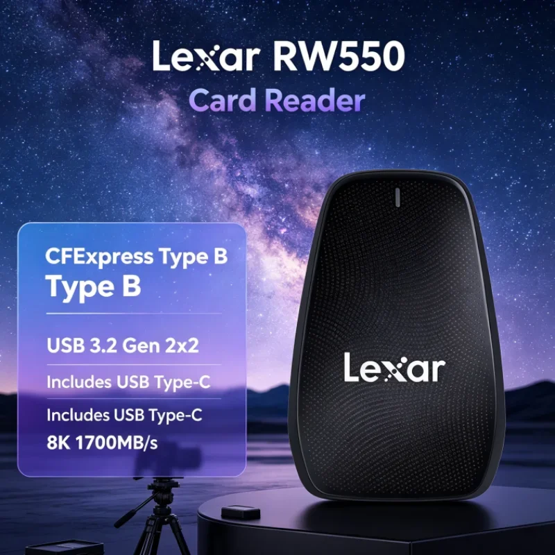 Lexar RW550 Plug and Play USB 3.2 Gen 2x2 8K 20Gbps USB Type-C CFexpress Type B Reader CFexpress Card Reader for Data Transfer