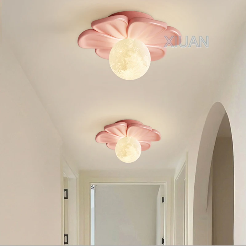 Corridor Light Warm Pink Flower Ceiling Lamps Modern Minimalist Cloakroom Ceiling Lights For Balcony Entrance Aisle Stair Decor