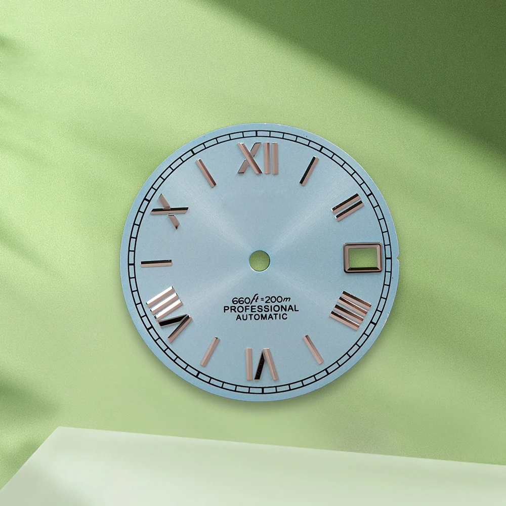 28.5 مللي متر S شعار NH35 الطلب تيفاني الروماني الأخضر الهاتفي لا الأيدي مناسبة ل NH36 ساعة يد تعمل بالحركة تعديل الملحقات