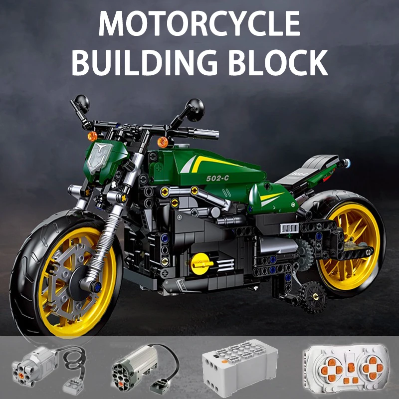 Motocicleta Building Blocks para Crianças, App Técnico, Controle Remoto, Cidade Locomotiva, Motocicleta Tijolos, Modelo de Brinquedo, Presente, MOC, 502C