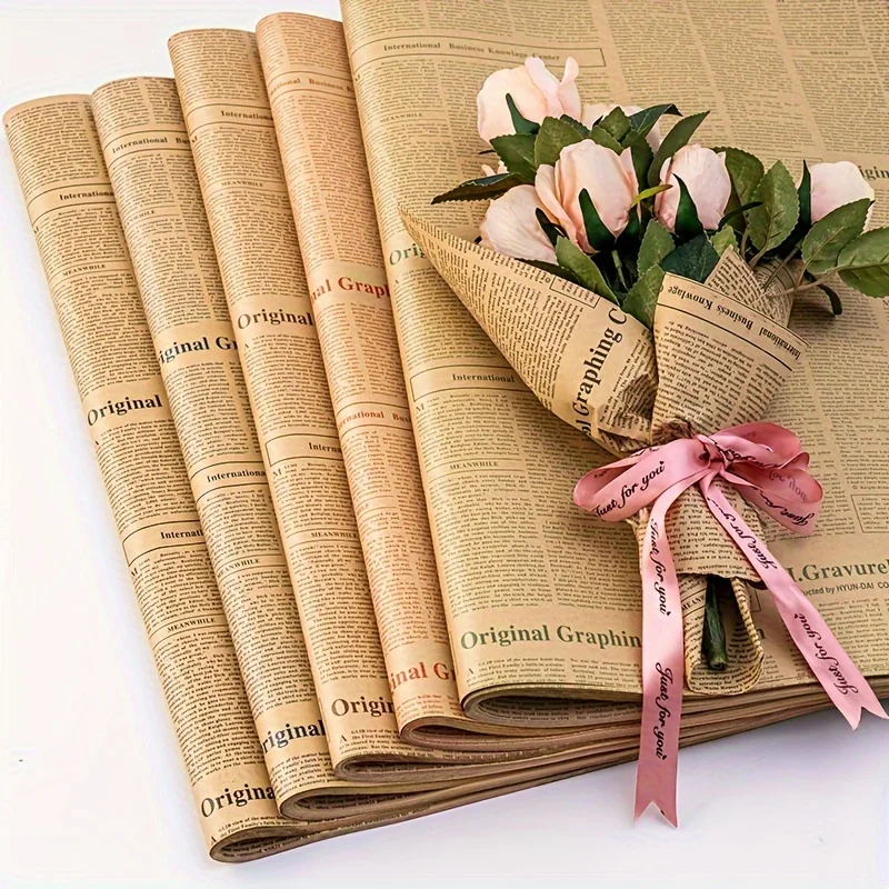 

10Pcs Vintage British Newspaper Kraft Paper Flower Wrapping Paper Gifts Crafts Moving Bouquet Supplies Wedding Decorations