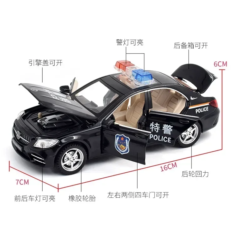 1:32 Mercedes-Benz C260 police car High Simulation Diecast Car Metal Alloy Model Car Children\'s toys collection gifts