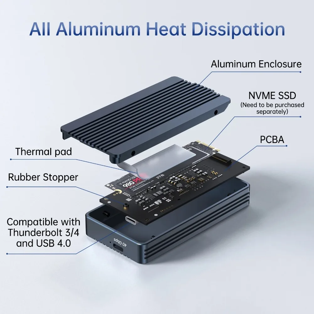 ACASIS 40Gbps M.2 NVMe SSD エンクロージャ M1 M2 Pro/Max 用 Thunderbolt 4/3 USB4 対応 SSD サイズ 2280 B+M M キー