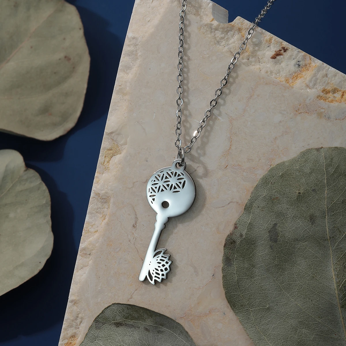 Kinitial Yin Yang Key With Lotus Pendant Necklace For Women Spiritual Stainless Steel Jewelry Yoga Necklace