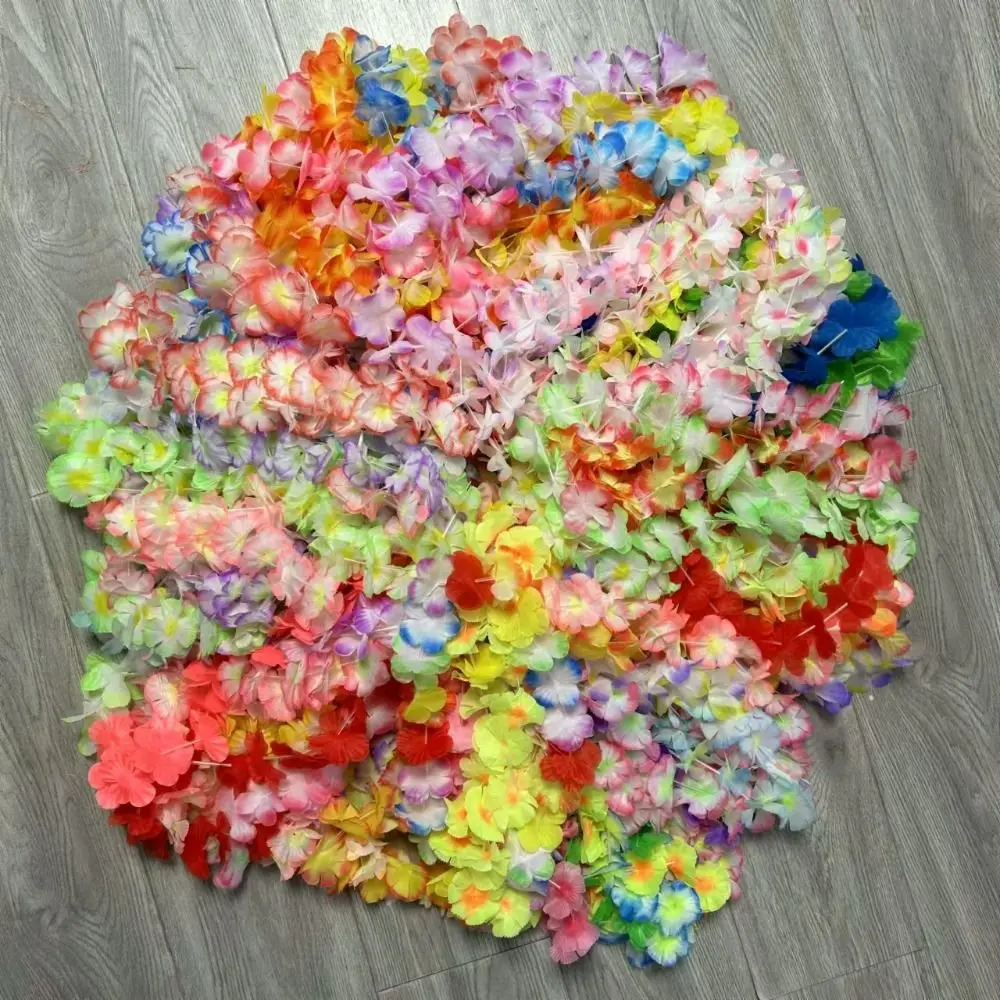 24/50/100 قطعة الملونة هاواي Leis الاصطناعي قابلة لإعادة الاستخدام زهرة الحرير قلادة نابضة بالحياة عطلة الشاطئ فو زهرة جارلاند قلادة