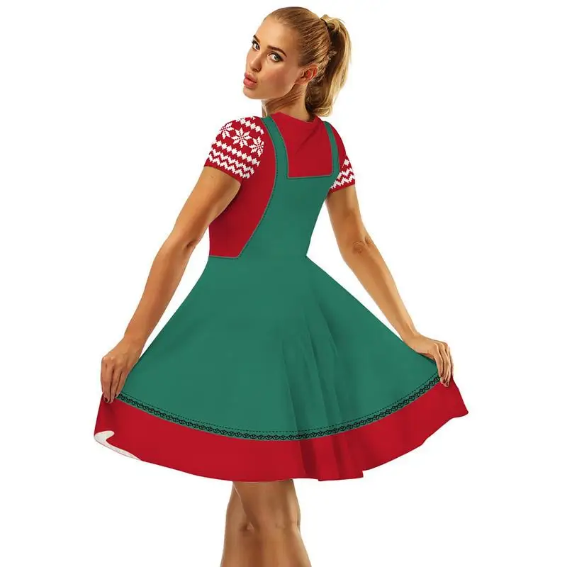 Ugly Christmas Dresses Red And Green A-line Christmas Dresses Womens Short Sleeve Casual A-Line Christmas Dress For Holiday Part