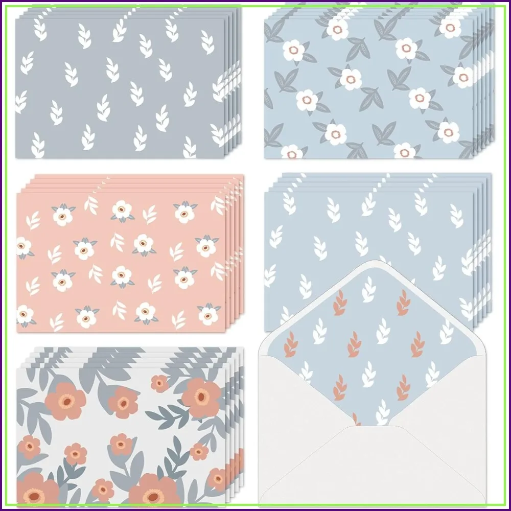30 Blank Note Cards with Envelopes, 5 Designs, 4x6, Assorted Colors