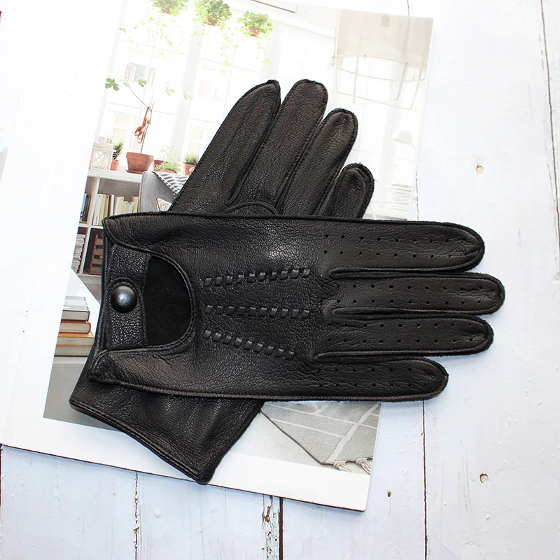 Motorcycle Riding Deerskin Gloves Men\'s Single-Layer Thin Fashion Hollow New Spring and Autumn Car Driving Driver Leather Gloves