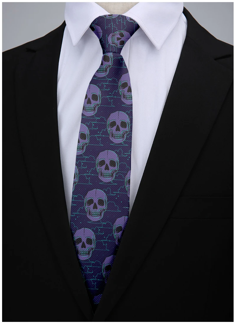 New skull rock tie 3D printing fashion polyester 8 cm classic tie men\'s daily wear wedding office