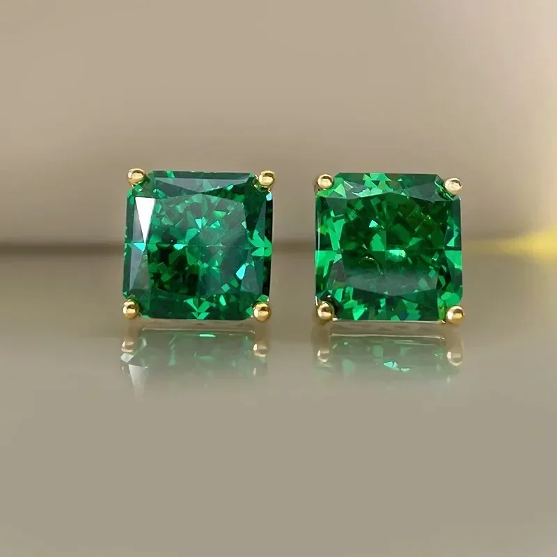 

Karachi 5-Carat Princess Square Earrings Simple Atmosphere High Carbon Diamond Artificial Color 925 Sterling Silver Jewelry