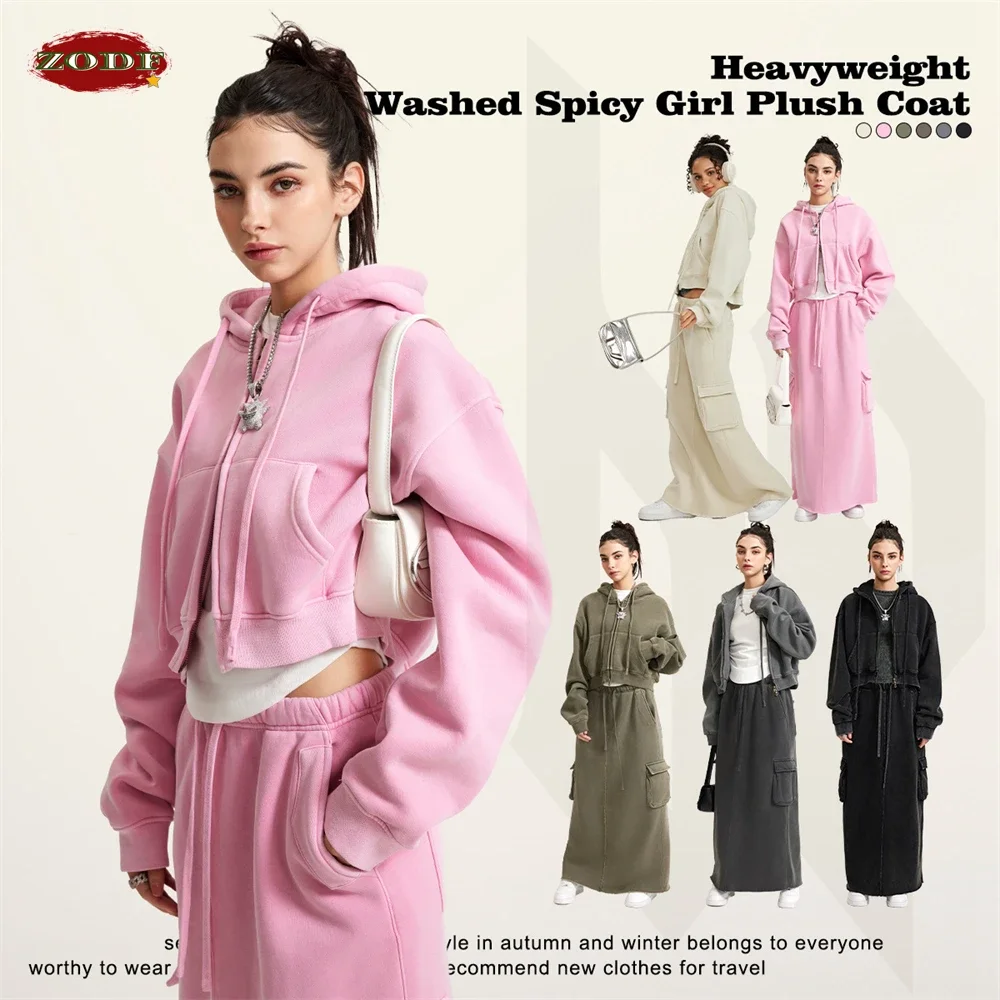 2025 sudaderas con capucha cortas con cremallera para mujer, abrigo holgado de lana gruesa con capucha y cremallera, ropa de calle