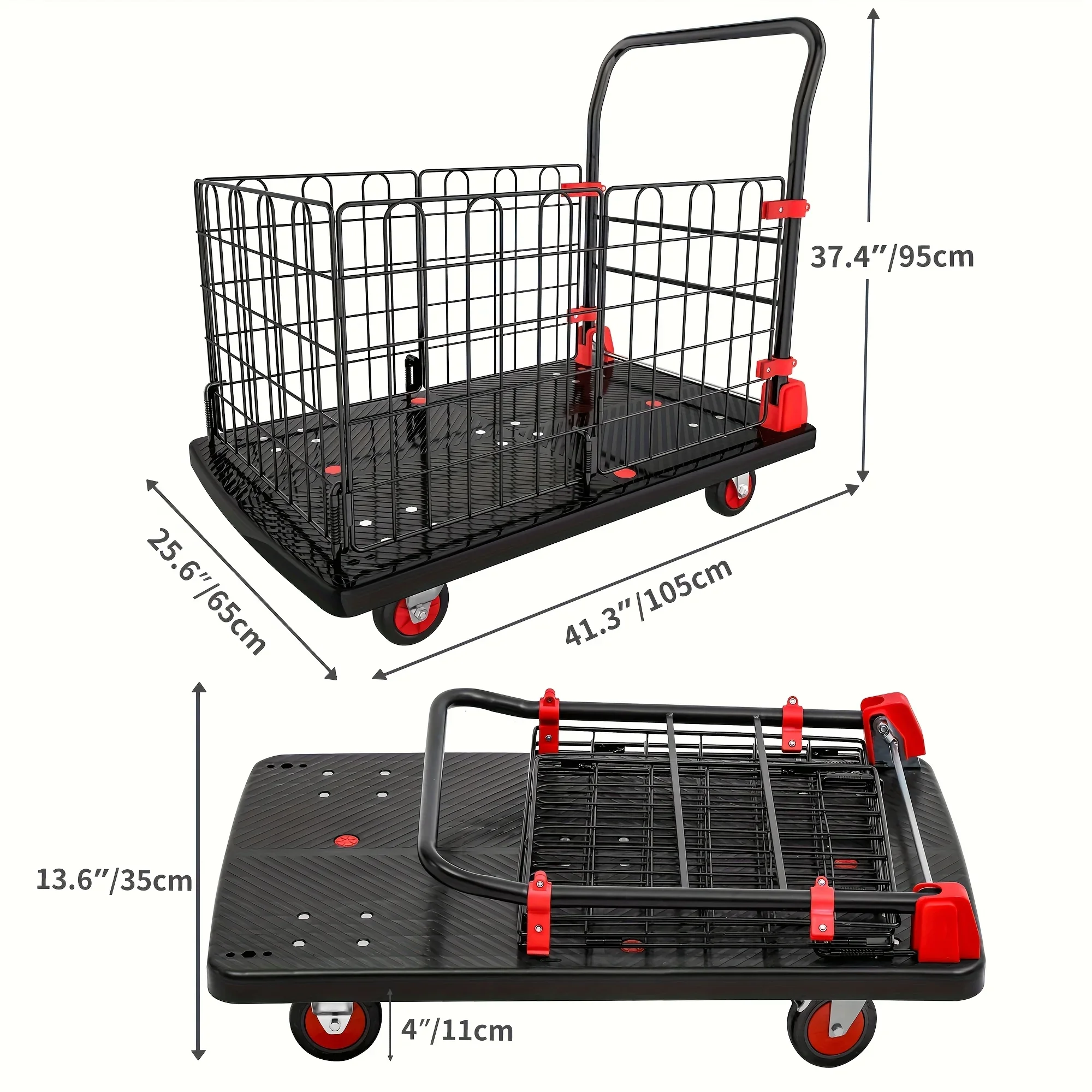 

Bearing Folding Transporter, Caged Platform Trolley, Thickened and Durable Hand Truck, Foldable Warehouse Item Handling
