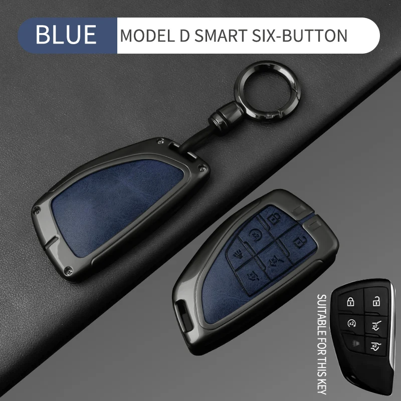 6-Tasten Leder Autoschlüssel-Abdeckung Schlüsselanhänger Schutzhülle für Buick Envision GMC Yukon XL Denali Chevrolet Suburban Tahoe – Detail 18