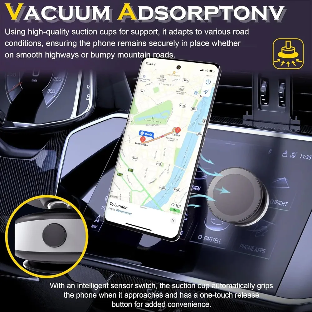 Electric Vacuum Magnetic Car Mount Stand for Cell Phone 360° Rotation Strong Suction Cup for Magsafe iPhone 17~12 Pro Max Holder