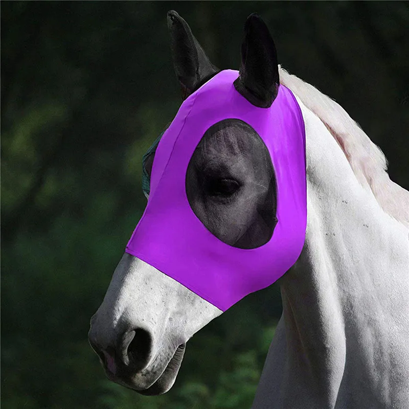 Multicolor Horse Masks Anti-Flyworms Breathable Stretchy Knitted Mesh Anti Mosquito Protect Mask Riding Equestrian