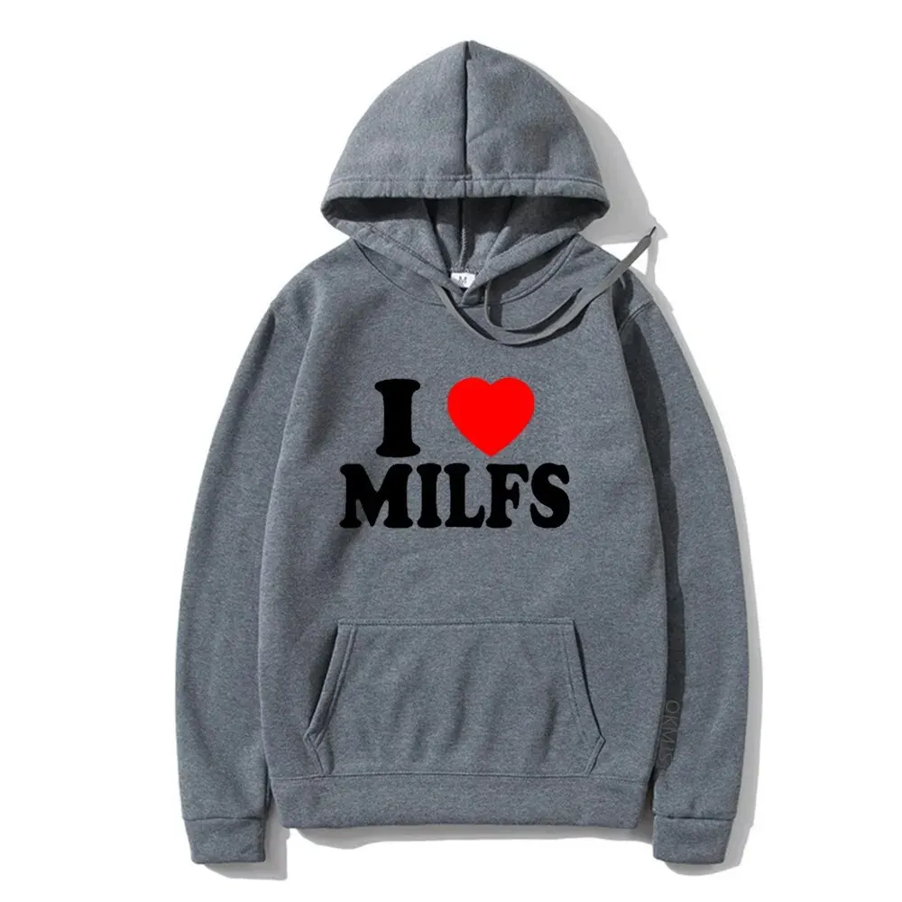 New I Love MILFS Letter Men's Hoodie Men's and Women's Fashion Simple Long sleeved Y2k Pullover Street Trend Large Sweatshirt